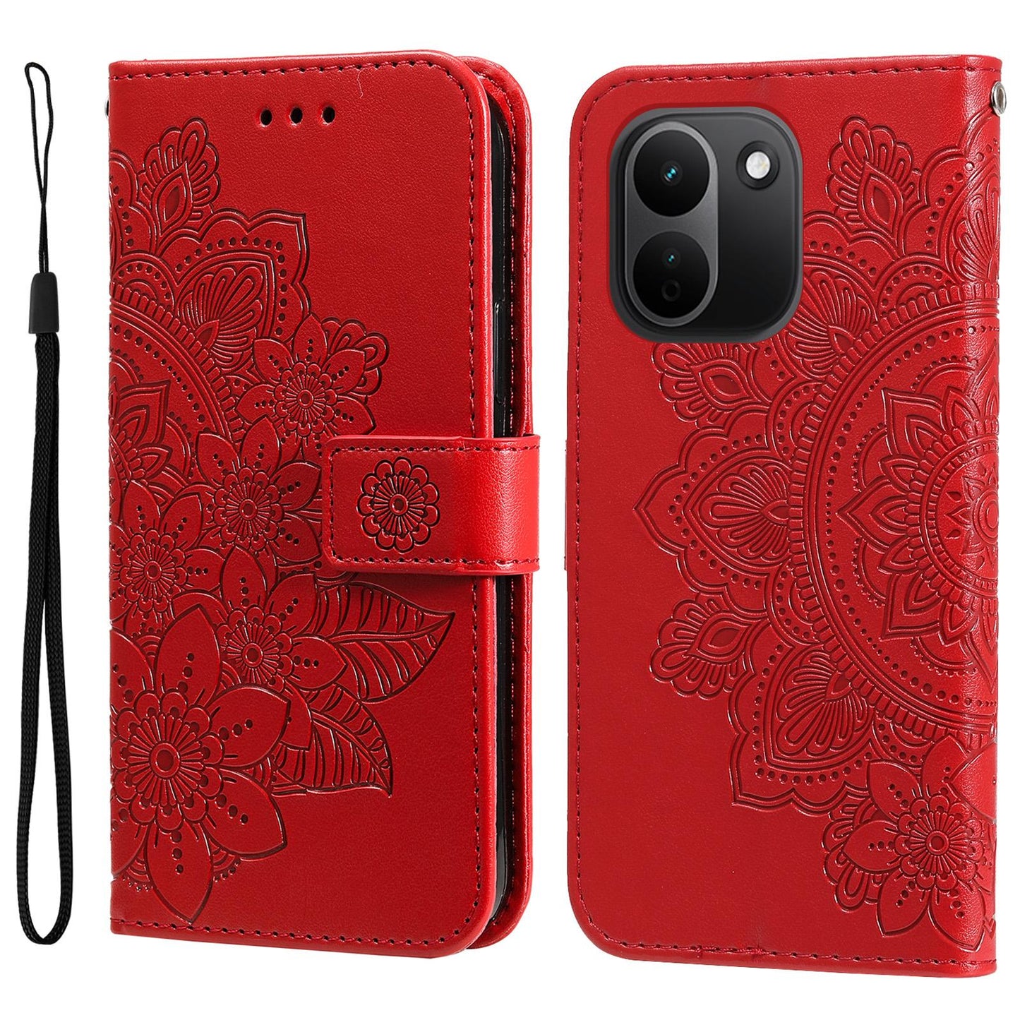 For Redmi Note 17 Pro+ 5G Global 163mm Seven-petal Flowers Embossing Leather Phone Case(Red)