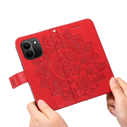 For Redmi Note 17 Pro+ 5G Global 163mm Seven-petal Flowers Embossing Leather Phone Case(Red)