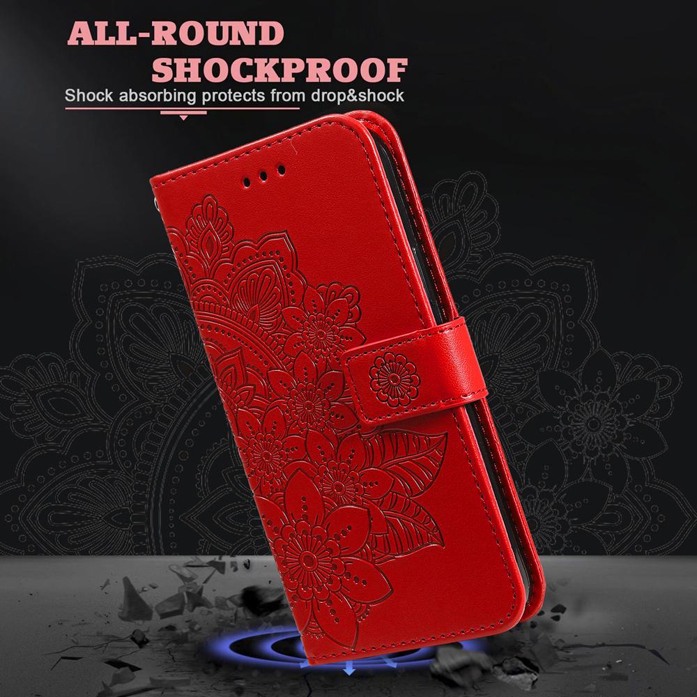 For Redmi Note 17 Pro+ 5G Global 163mm Seven-petal Flowers Embossing Leather Phone Case(Red)