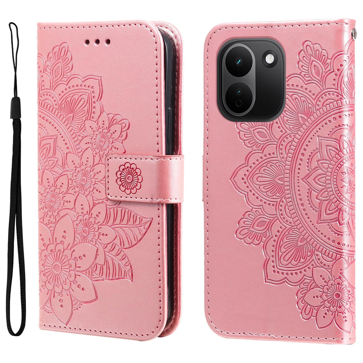 For Redmi Note 17 Pro+ 5G Global 163mm Seven-petal Flowers Embossing Leather Phone Case(Rose Gold)