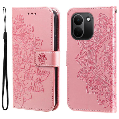 For Redmi Note 17 Pro+ 5G Global 163mm Seven-petal Flowers Embossing Leather Phone Case(Rose Gold)