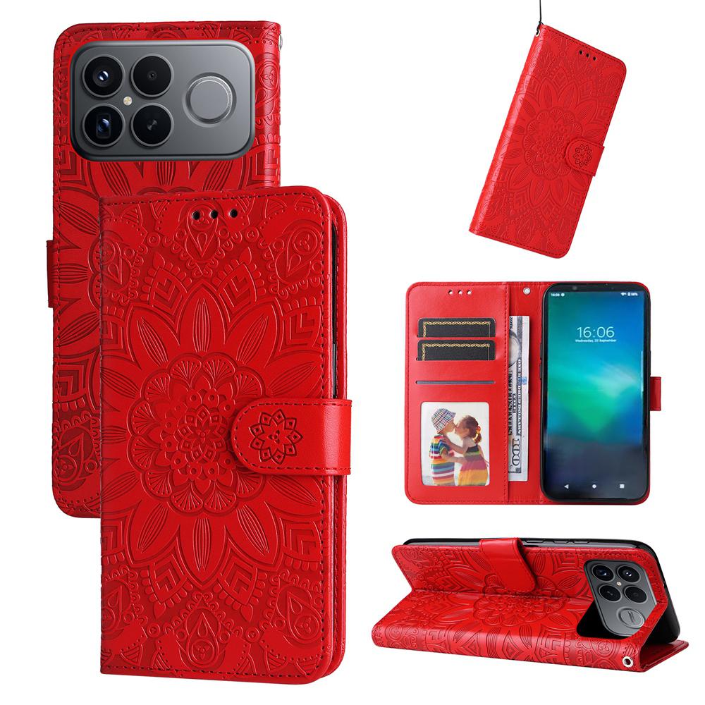 For Redmi K90 Pro Max / Xiaomi Poco F8 Ultra 5G Embossed Sunflower Leather Phone Case(Red)