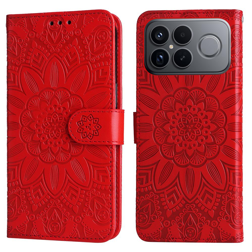 For Redmi K90 Pro Max / Xiaomi Poco F8 Ultra 5G Embossed Sunflower Leather Phone Case(Red)