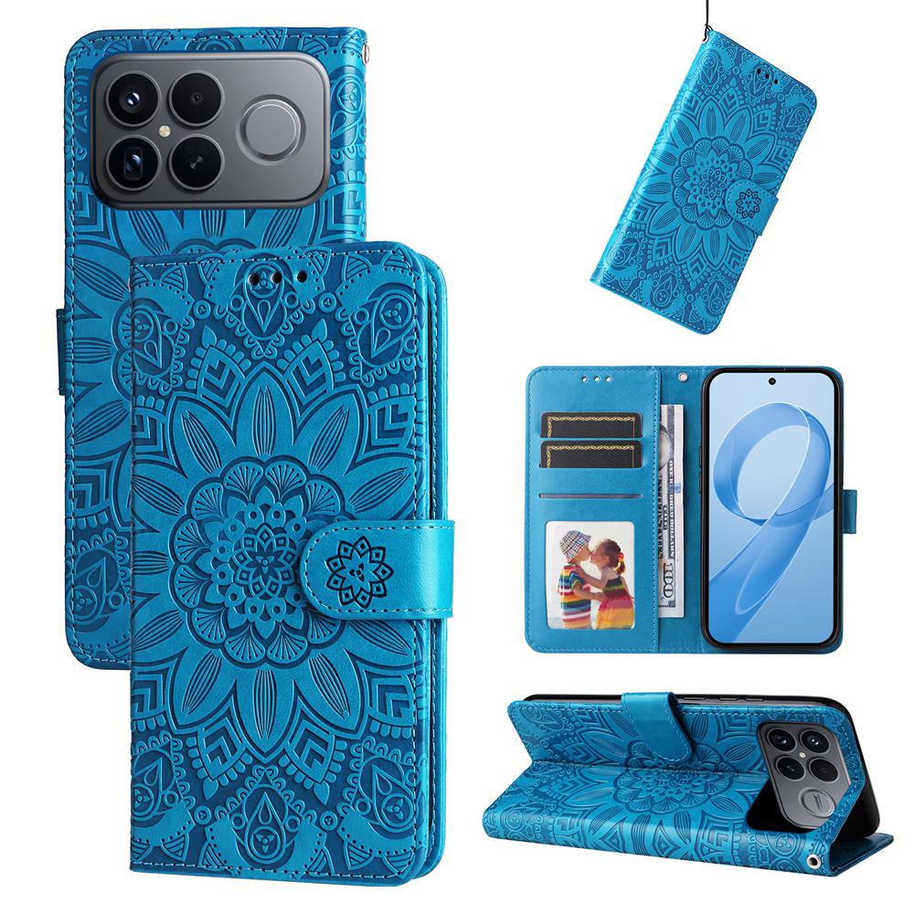 For Redmi K90 Pro Max / Xiaomi Poco F8 Ultra 5G Embossed Sunflower Leather Phone Case(Blue)