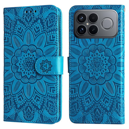 For Redmi K90 Pro Max / Xiaomi Poco F8 Ultra 5G Embossed Sunflower Leather Phone Case(Blue)