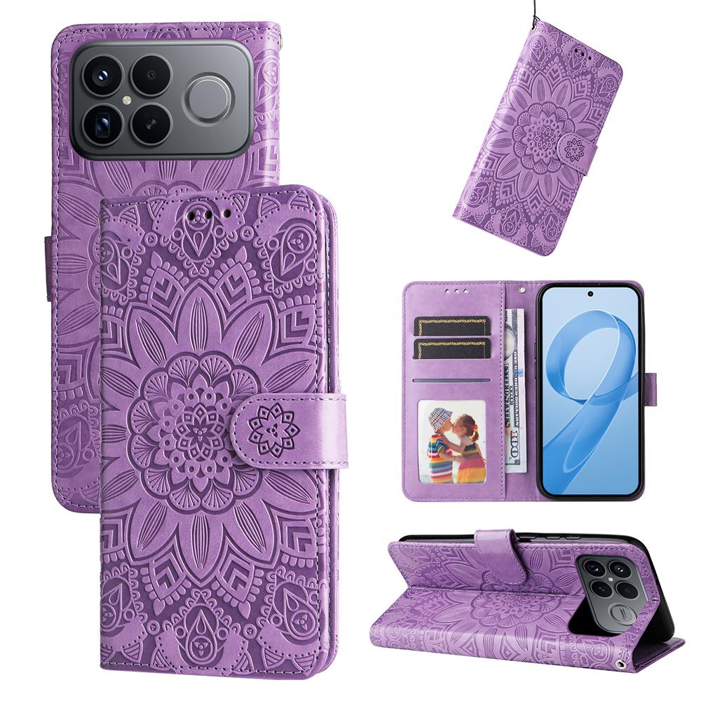 For Redmi K90 Pro Max / Xiaomi Poco F8 Ultra 5G Embossed Sunflower Leather Phone Case(Purple)