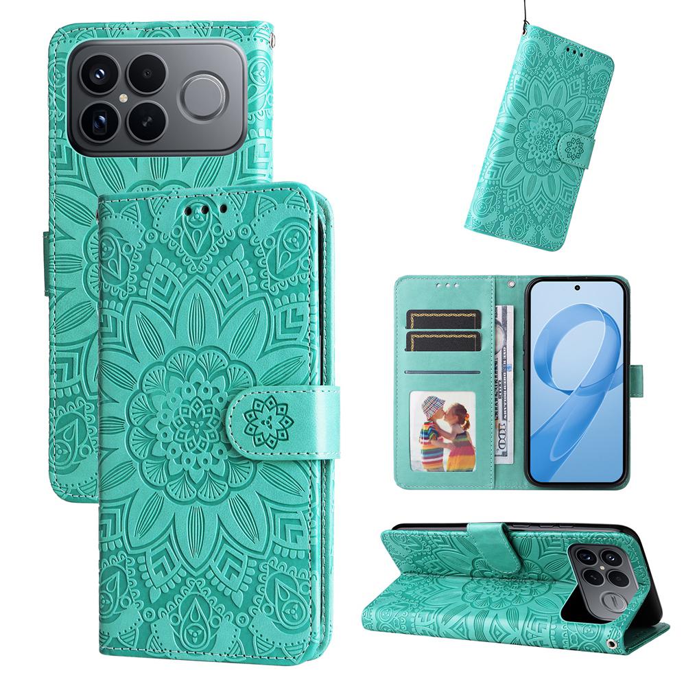 For Redmi K90 Pro Max / Xiaomi Poco F8 Ultra 5G Embossed Sunflower Leather Phone Case(Green)