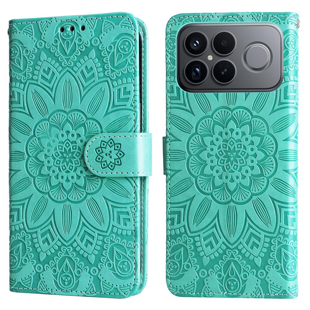 For Redmi K90 Pro Max / Xiaomi Poco F8 Ultra 5G Embossed Sunflower Leather Phone Case(Green)