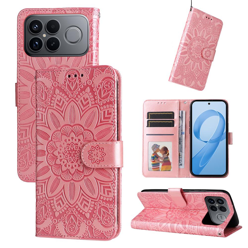 For Redmi K90 Pro Max / Xiaomi Poco F8 Ultra 5G Embossed Sunflower Leather Phone Case(Rose Gold)