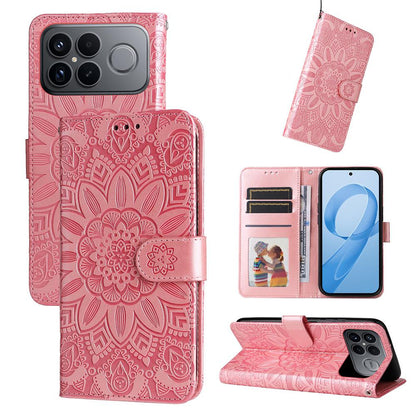 For Redmi K90 Pro Max / Xiaomi Poco F8 Ultra 5G Embossed Sunflower Leather Phone Case(Rose Gold)