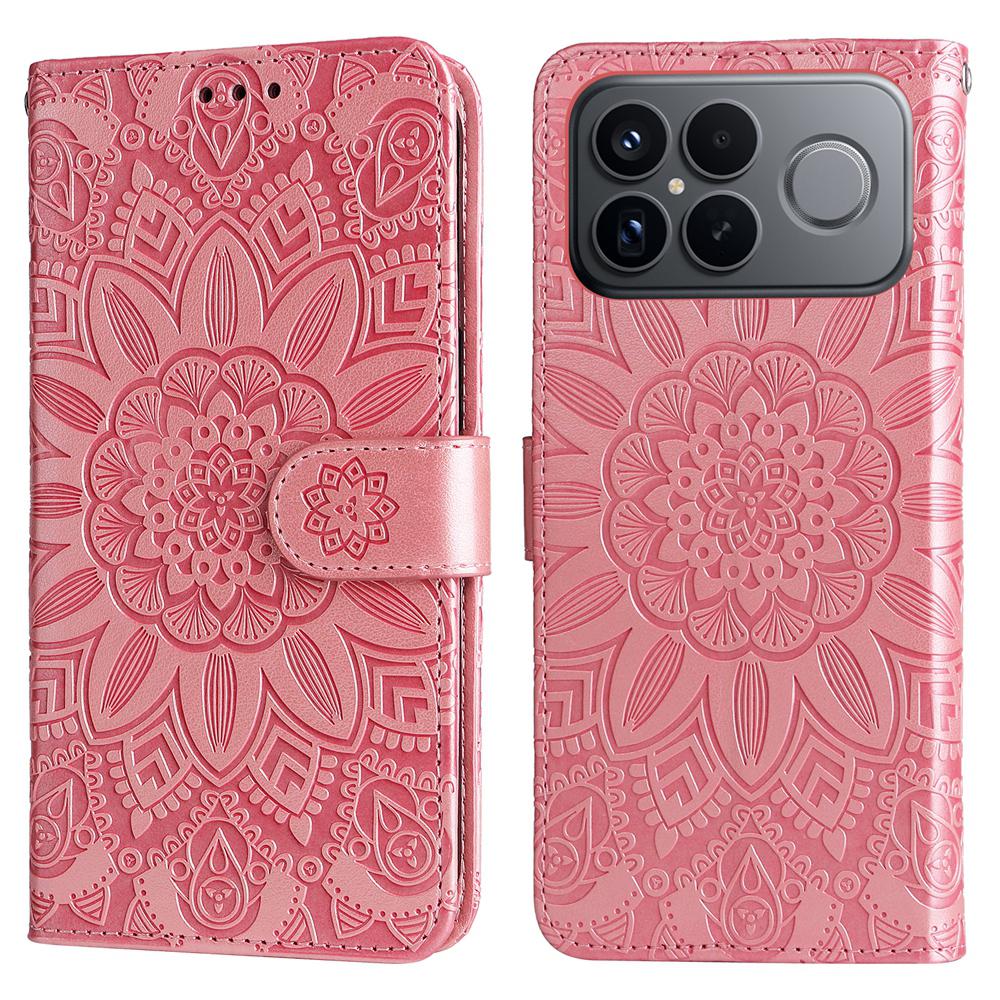 For Redmi K90 Pro Max / Xiaomi Poco F8 Ultra 5G Embossed Sunflower Leather Phone Case(Rose Gold)
