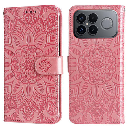For Redmi K90 Pro Max / Xiaomi Poco F8 Ultra 5G Embossed Sunflower Leather Phone Case(Rose Gold)