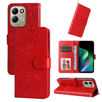 For Redmi 17 5G / 4G Global 170mm Embossed Sunflower Leather Phone Case(Red)