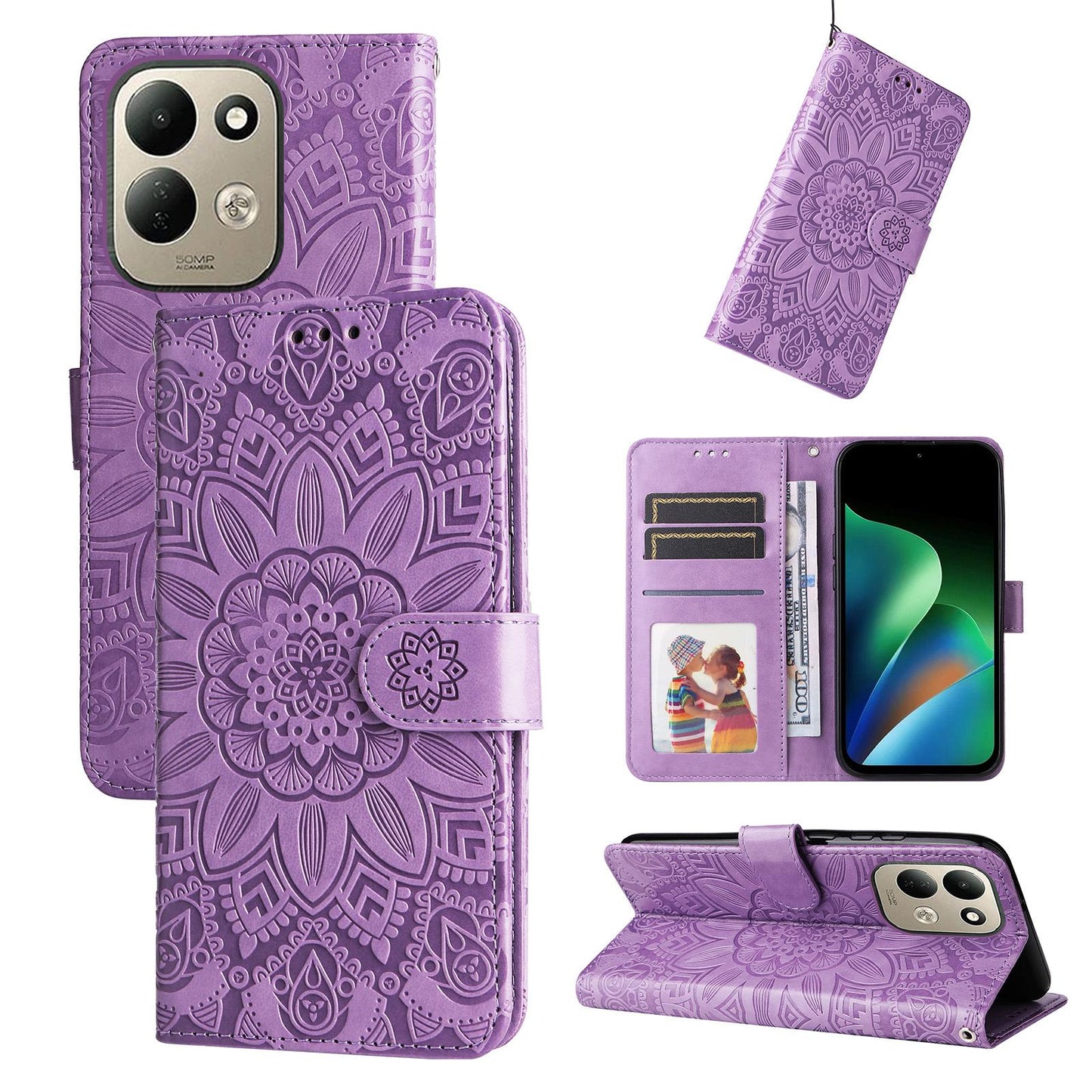 For Redmi 17 5G / 4G Global 170mm Embossed Sunflower Leather Phone Case(Purple)