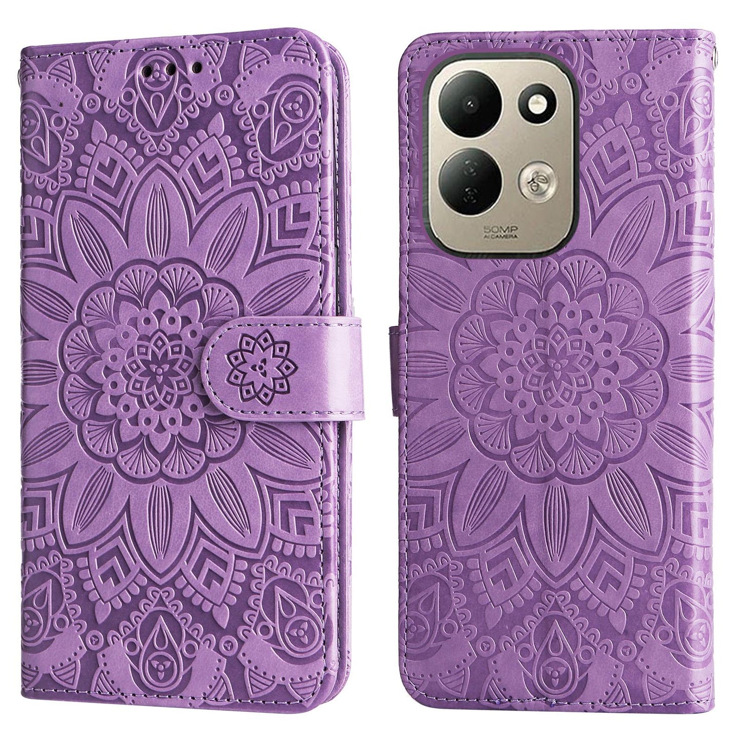 For Redmi 17 5G / 4G Global 170mm Embossed Sunflower Leather Phone Case(Purple)