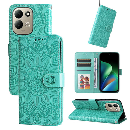 For Redmi 17 5G / 4G Global 170mm Embossed Sunflower Leather Phone Case(Green)