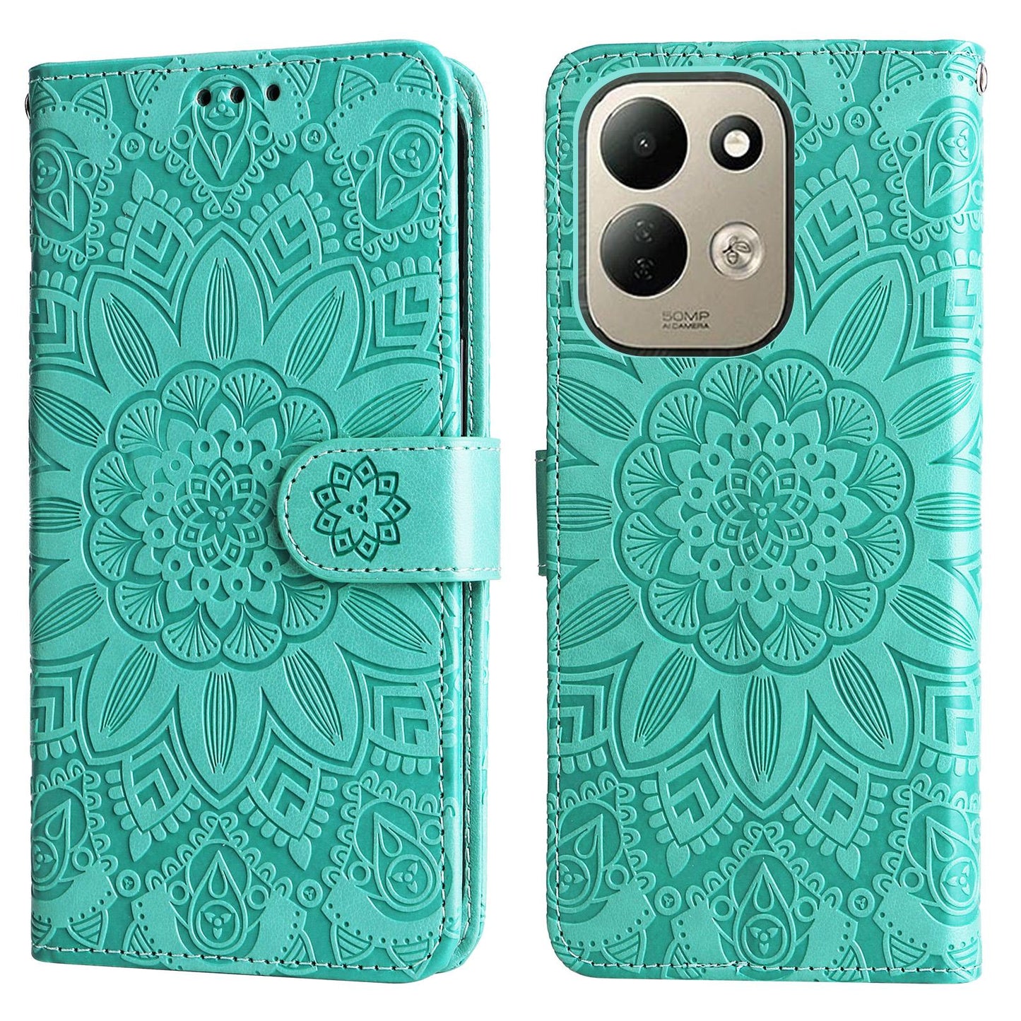 For Redmi 17 5G / 4G Global 170mm Embossed Sunflower Leather Phone Case(Green)