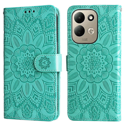 For Redmi 17 5G / 4G Global 170mm Embossed Sunflower Leather Phone Case(Green)