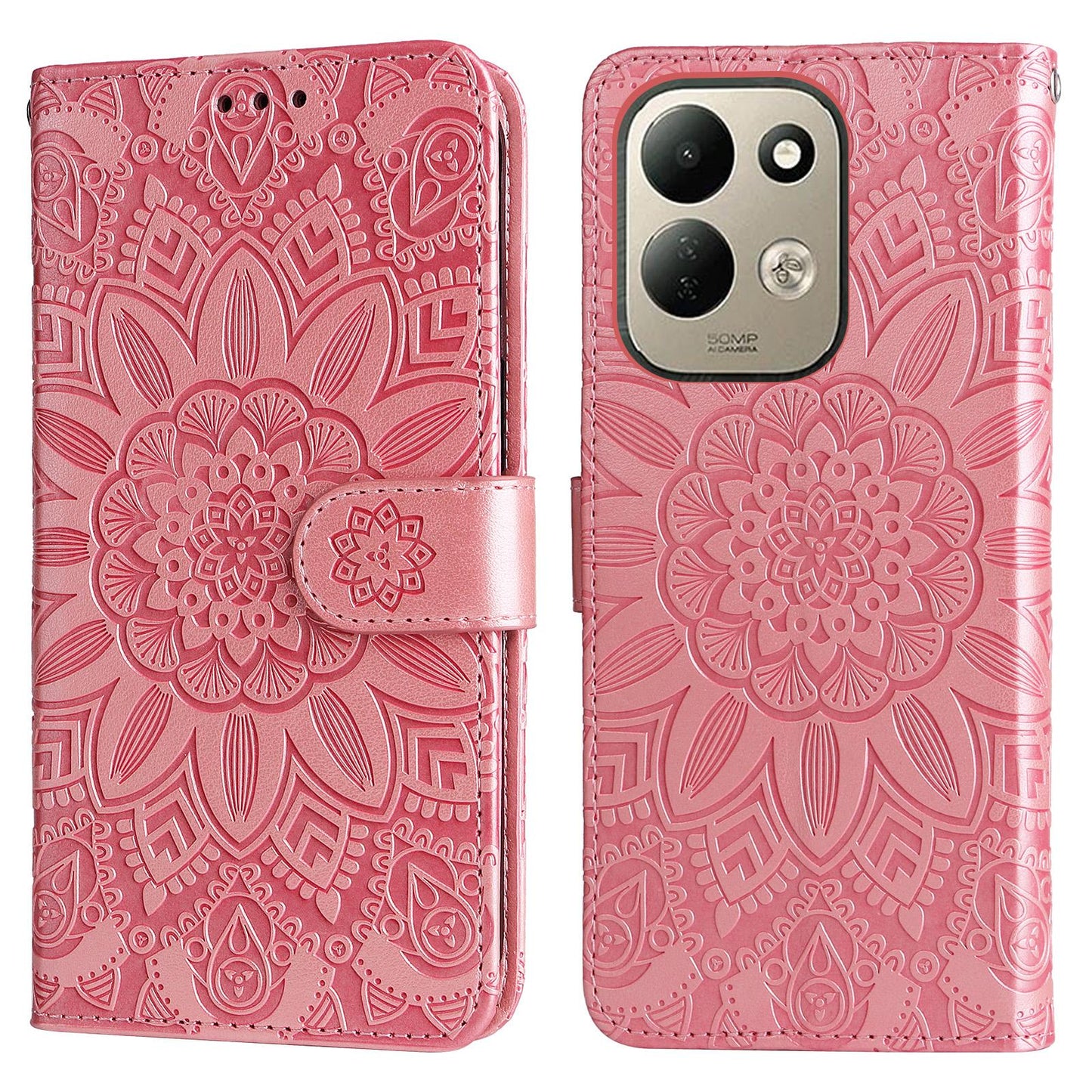 For Redmi 17 5G / 4G Global 170mm Embossed Sunflower Leather Phone Case(Rose Gold)