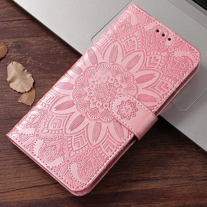 For Redmi 17 5G / 4G Global 170mm Embossed Sunflower Leather Phone Case(Rose Gold)