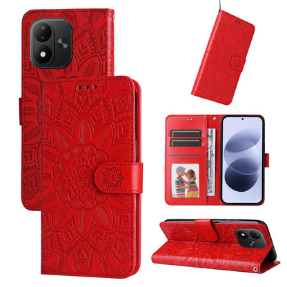 For Redmi Note 17 5G / 4G Global 171mm Embossed Sunflower Leather Phone Case(Red)