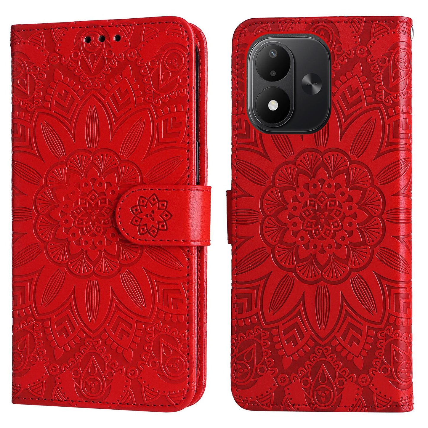 For Redmi Note 17 5G / 4G Global 171mm Embossed Sunflower Leather Phone Case(Red)