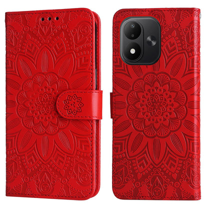 For Redmi Note 17 5G / 4G Global 171mm Embossed Sunflower Leather Phone Case(Red)