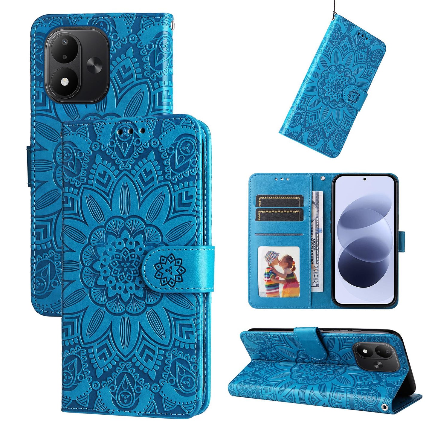 For Redmi Note 17 5G / 4G Global 171mm Embossed Sunflower Leather Phone Case(Blue)