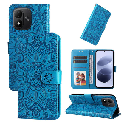 For Redmi Note 17 5G / 4G Global 171mm Embossed Sunflower Leather Phone Case(Blue)