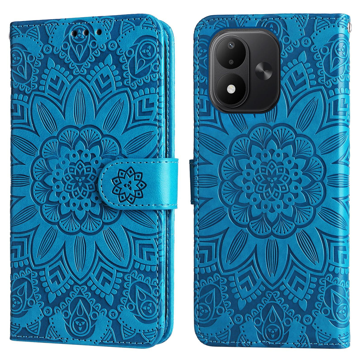For Redmi Note 17 5G / 4G Global 169.7mm Embossed Sunflower Leather Phone Case - Blue - EDA006829427B