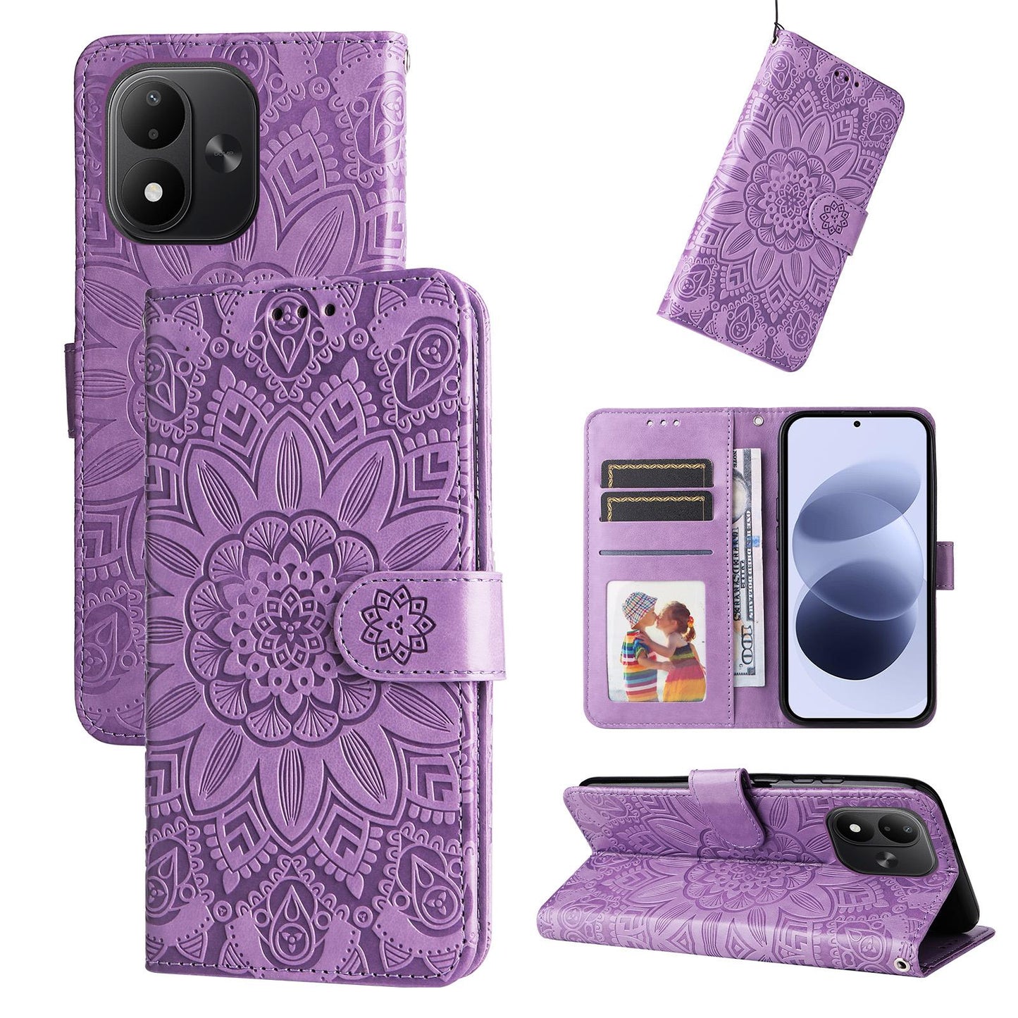 For Redmi Note 17 5G / 4G Global 171mm Embossed Sunflower Leather Phone Case(Purple)