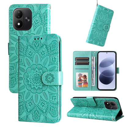 For Redmi Note 17 5G / 4G Global 171mm Embossed Sunflower Leather Phone Case(Green)