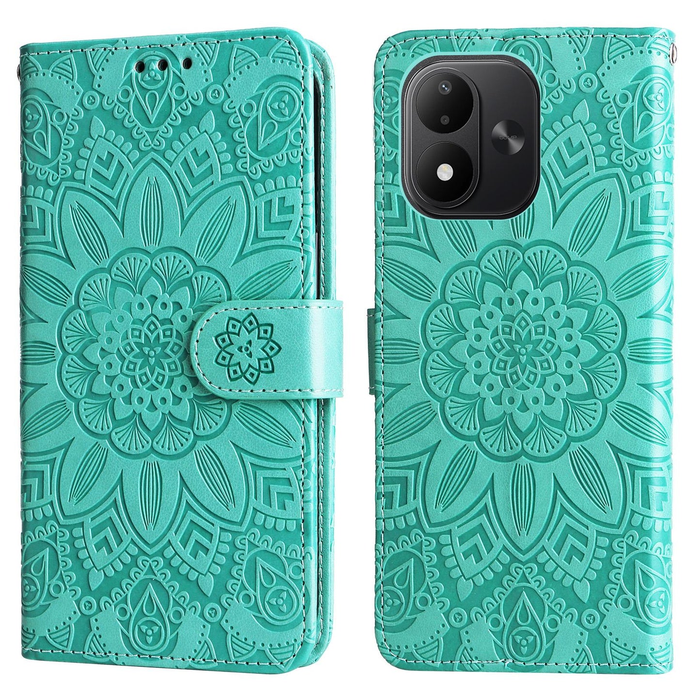 For Redmi Note 17 5G / 4G Global 171mm Embossed Sunflower Leather Phone Case(Green)