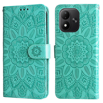 For Redmi Note 17 5G / 4G Global 171mm Embossed Sunflower Leather Phone Case(Green)