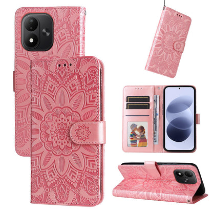 For Redmi Note 17 5G / 4G Global 171mm Embossed Sunflower Leather Phone Case(Rose Gold)