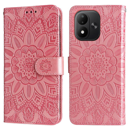 For Redmi Note 17 5G / 4G Global 171mm Embossed Sunflower Leather Phone Case(Rose Gold)