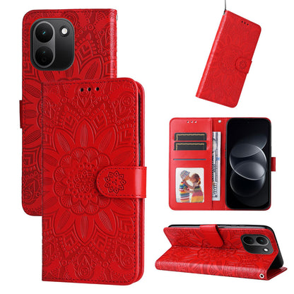 For Redmi Note 17 Pro+ 5G Global 163mm Embossed Sunflower Leather Phone Case(Red)