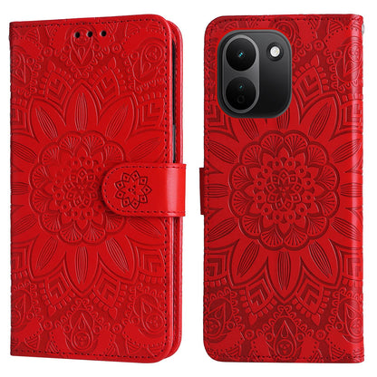 For Redmi Note 17 Pro+ 5G Global 163mm Embossed Sunflower Leather Phone Case(Red)