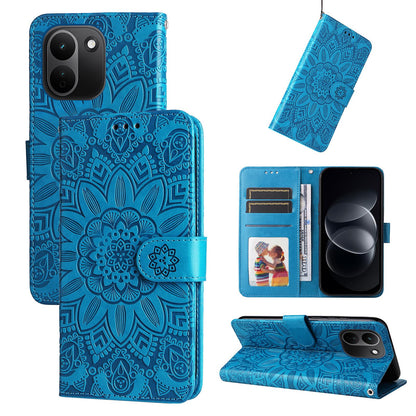 For Redmi Note 17 Pro+ 5G Global 163mm Embossed Sunflower Leather Phone Case(Blue)