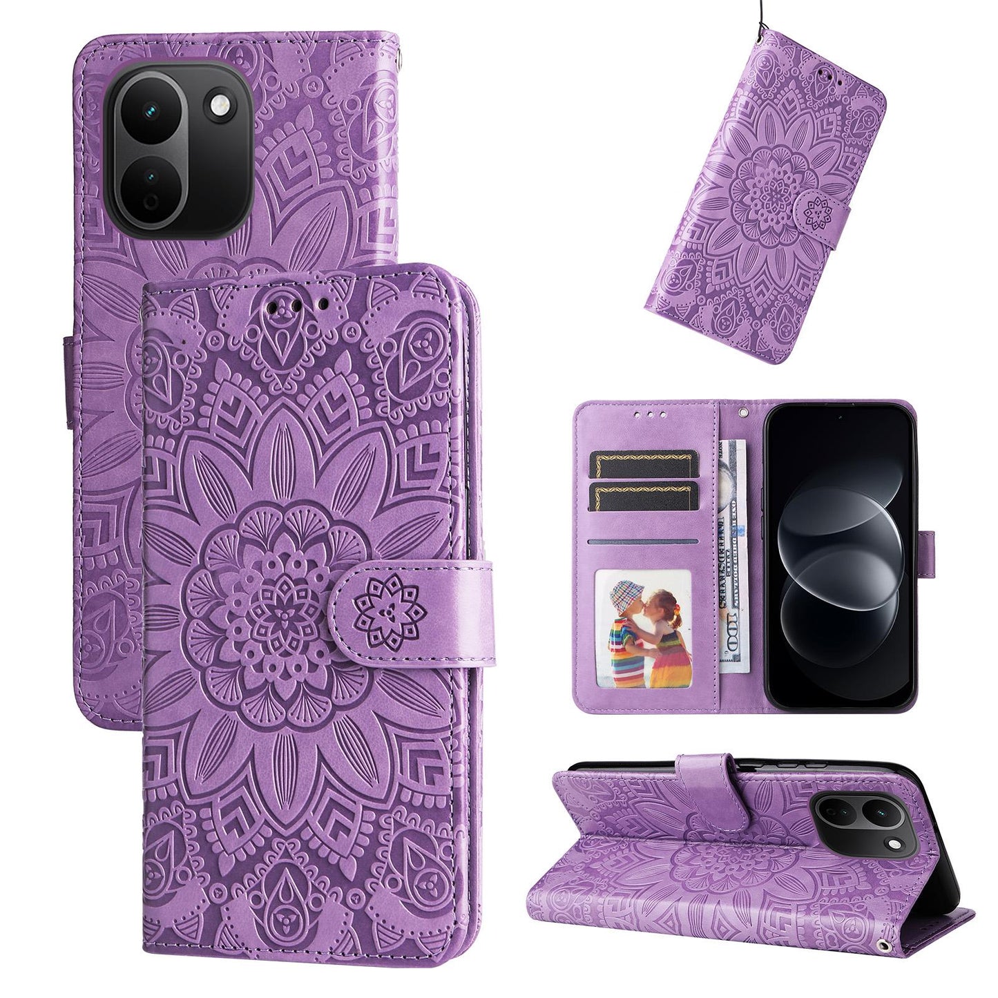 For Redmi Note 17 Pro+ 5G Global 163mm Embossed Sunflower Leather Phone Case(Purple)