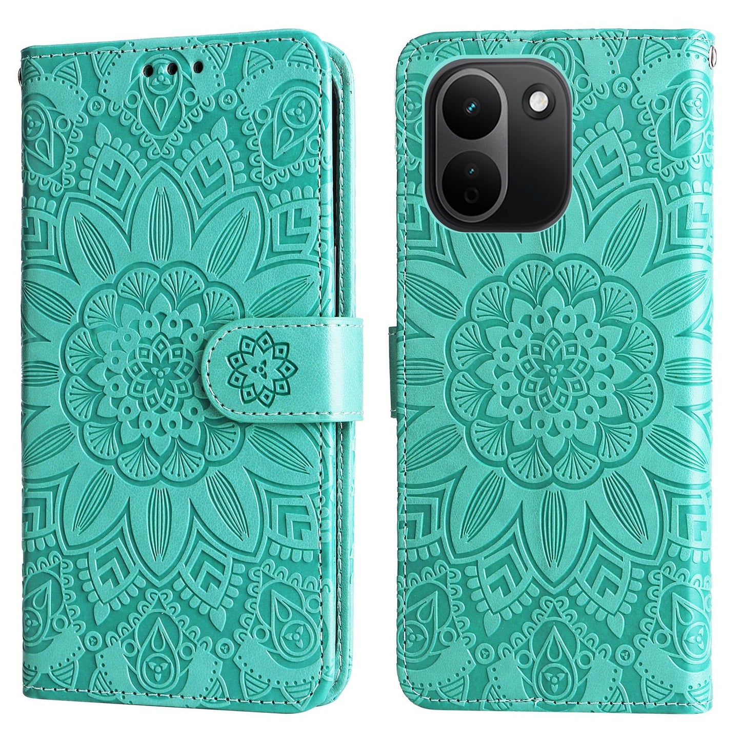 For Redmi Note 17 Pro+ 5G Global 163mm Embossed Sunflower Leather Phone Case(Green)