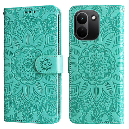 For Redmi Note 17 Pro+ 5G Global 163mm Embossed Sunflower Leather Phone Case(Green)