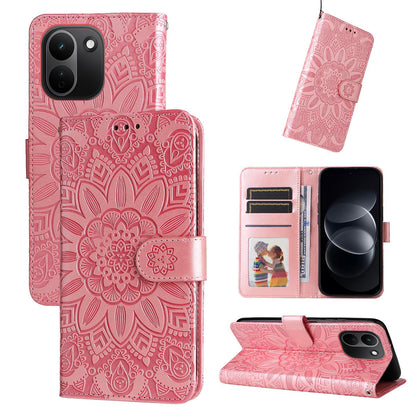 For Redmi Note 17 Pro+ 5G Global 163mm Embossed Sunflower Leather Phone Case(Rose Gold)