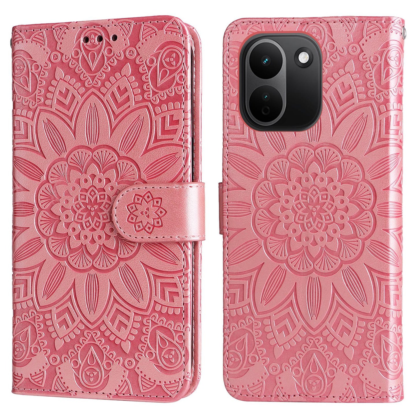 For Redmi Note 17 Pro+ 5G Global 163mm Embossed Sunflower Leather Phone Case(Rose Gold)