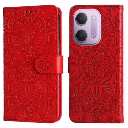 For Redmi 17C 5G Embossed Sunflower Leather Phone Case - Red - EDA006829429A