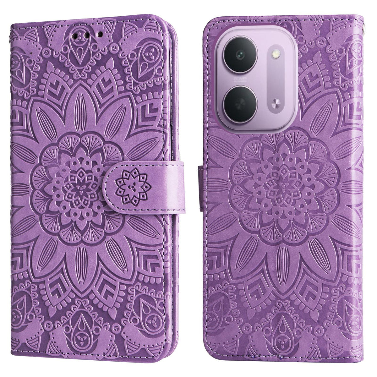For Redmi 17C 5G Embossed Sunflower Leather Phone Case - Purple - EDA006829429C