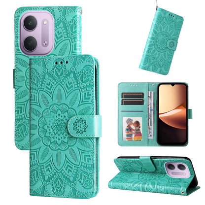 For Redmi 17C 5G Embossed Sunflower Leather Phone Case - Green - EDA006829429D