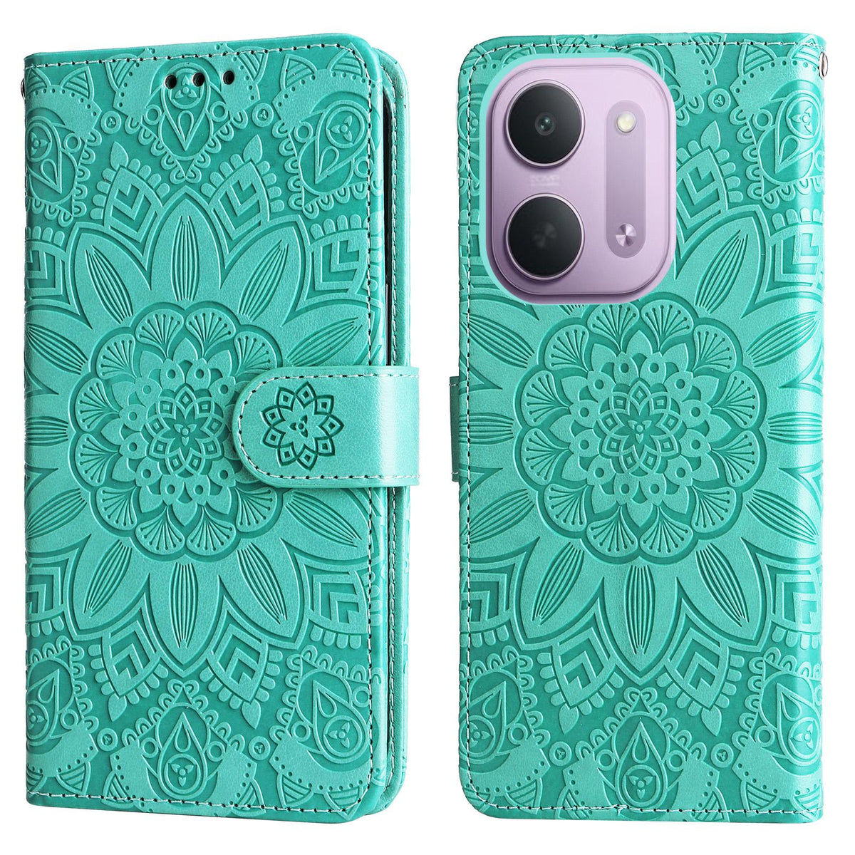For Redmi 17C 5G Embossed Sunflower Leather Phone Case - Green - EDA006829429D