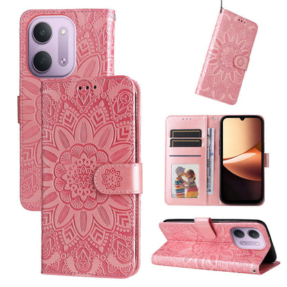 For Redmi 17C 5G Embossed Sunflower Leather Phone Case - Rose Gold - EDA006829429E