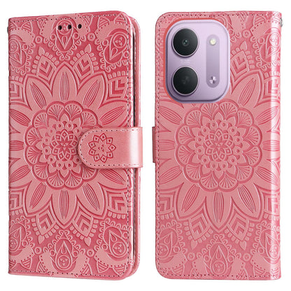 For Redmi 17C 5G Embossed Sunflower Leather Phone Case - Rose Gold - EDA006829429E